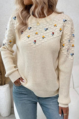 Floral Round Neck Dropped Shoulder Sweater 