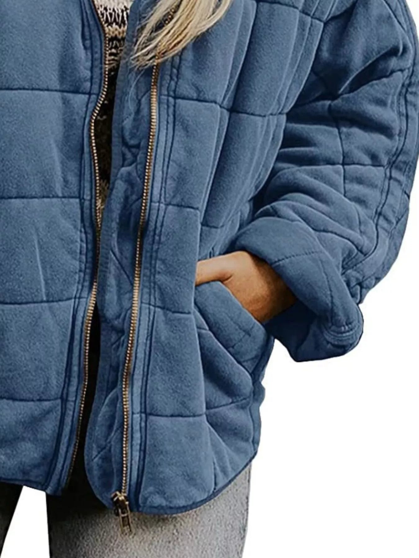 Full Size Zip Up Quilted Bomber Jacket Plus Size 