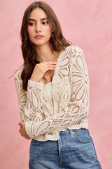 SO ME Crochet Knit Long Sleeves Cardigan Sweater 