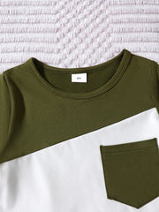 Children's Color Block Short Sleeve Top and Shorts Set 