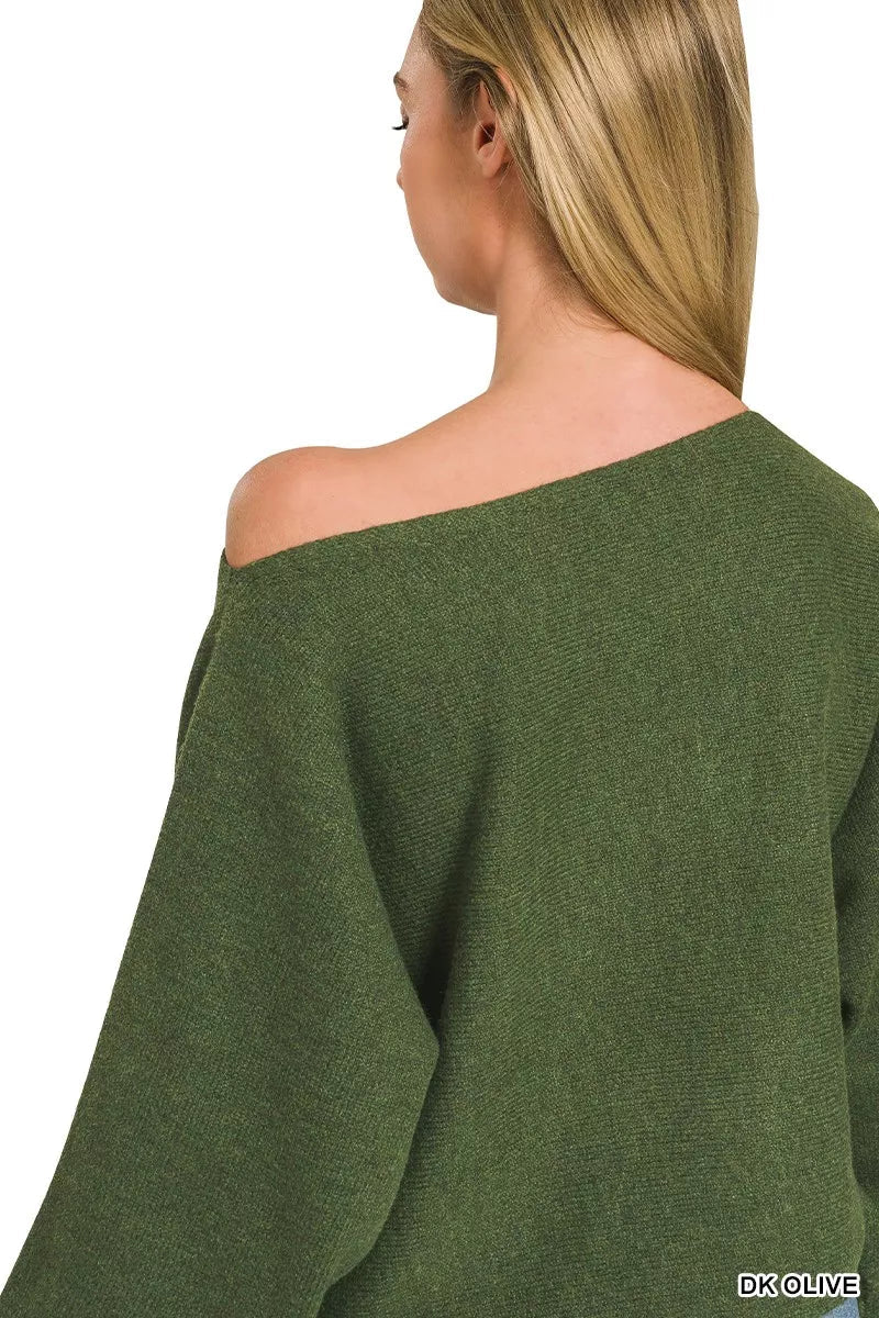 Zenana Boat Neck Balloon Sleeve Sweater 