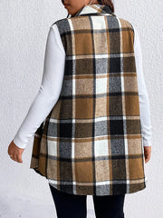 Honey Plus Size Pocketed Plaid Button Up Vest Coat 