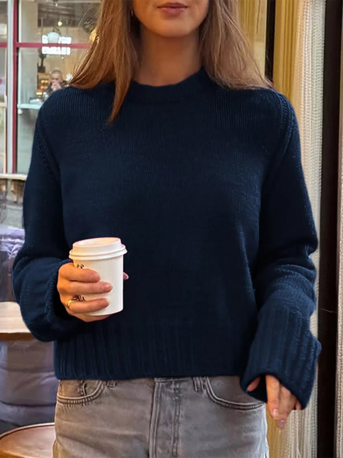 Ribbed Round Neck Sweater 