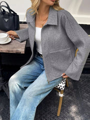 Oversized Collared Neck Zip-Up Jacket 