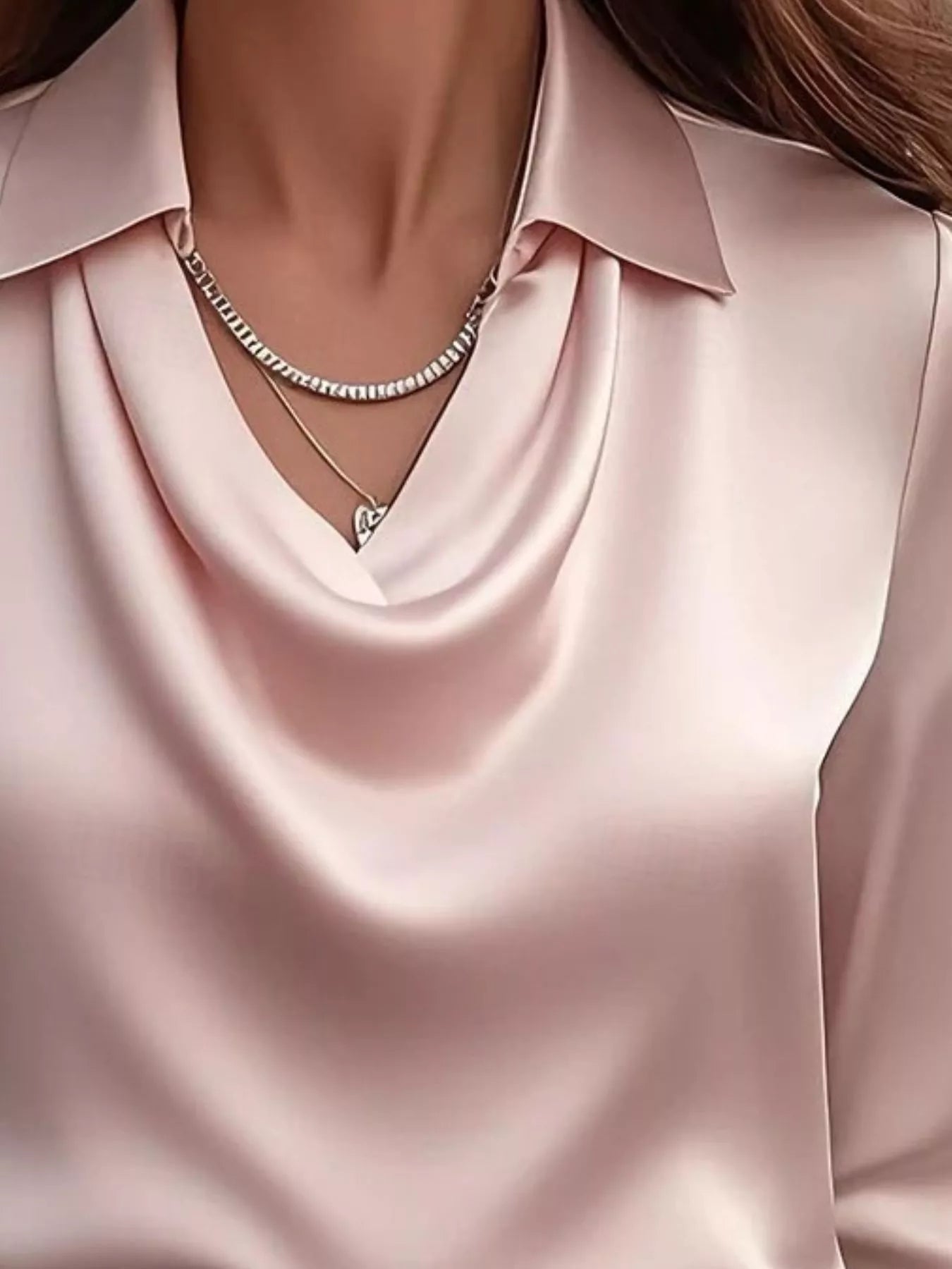 Ruched Long Sleeve Drape Collar Blouse 