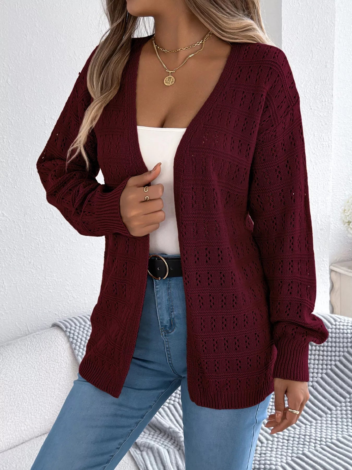 Open-Front Crochet Knit Cardigan 
