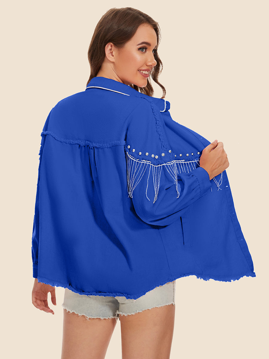 Raw Hem Fringe Detail Denim Jacket 