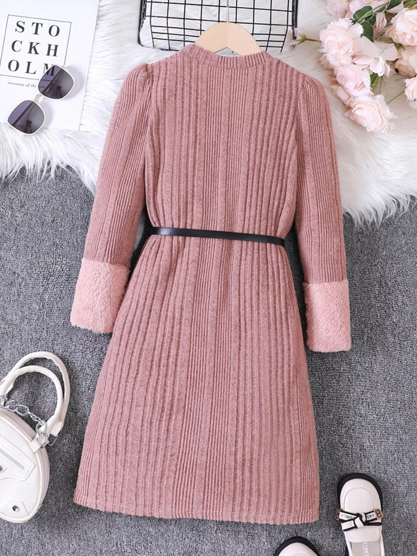 Children's Ribbed Knit Long Sleeve Dress 