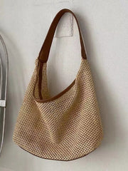 Woven Straw Handbag with Leather Strap 