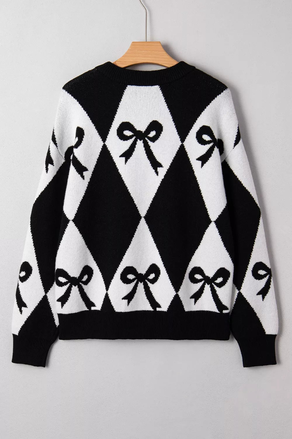 Bow Pattern Long Sleeve Contrast Sweater 
