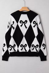 Bow Pattern Long Sleeve Contrast Sweater 