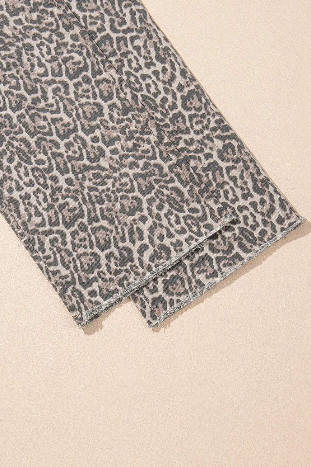 Leopard Frayed Edge Wide Leg High Waist Jeans 