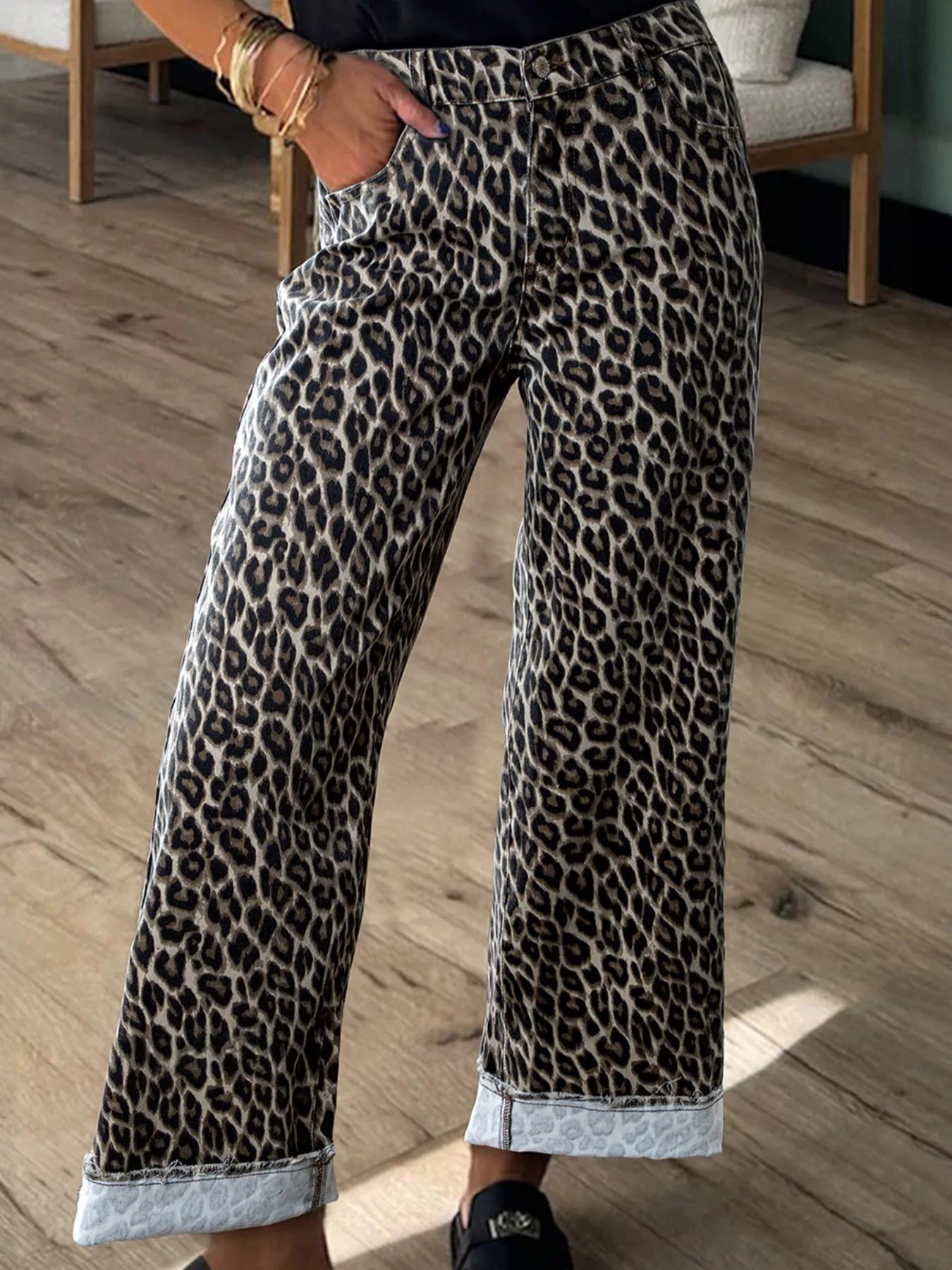 Leopard Straight Loose Leg Jeans 