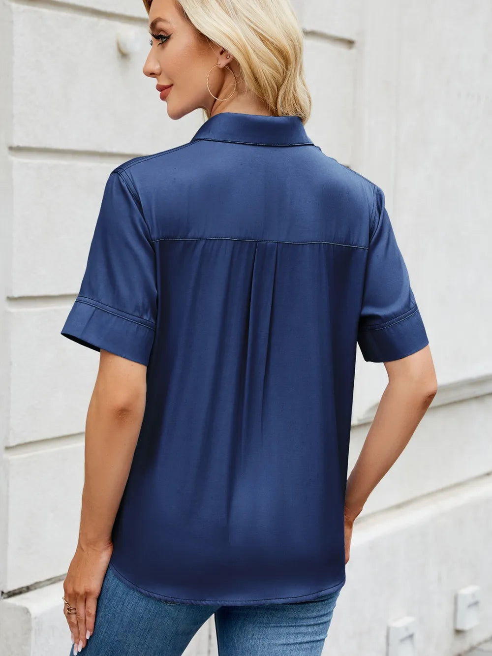 Collared Neck Short Sleeve Shirt 