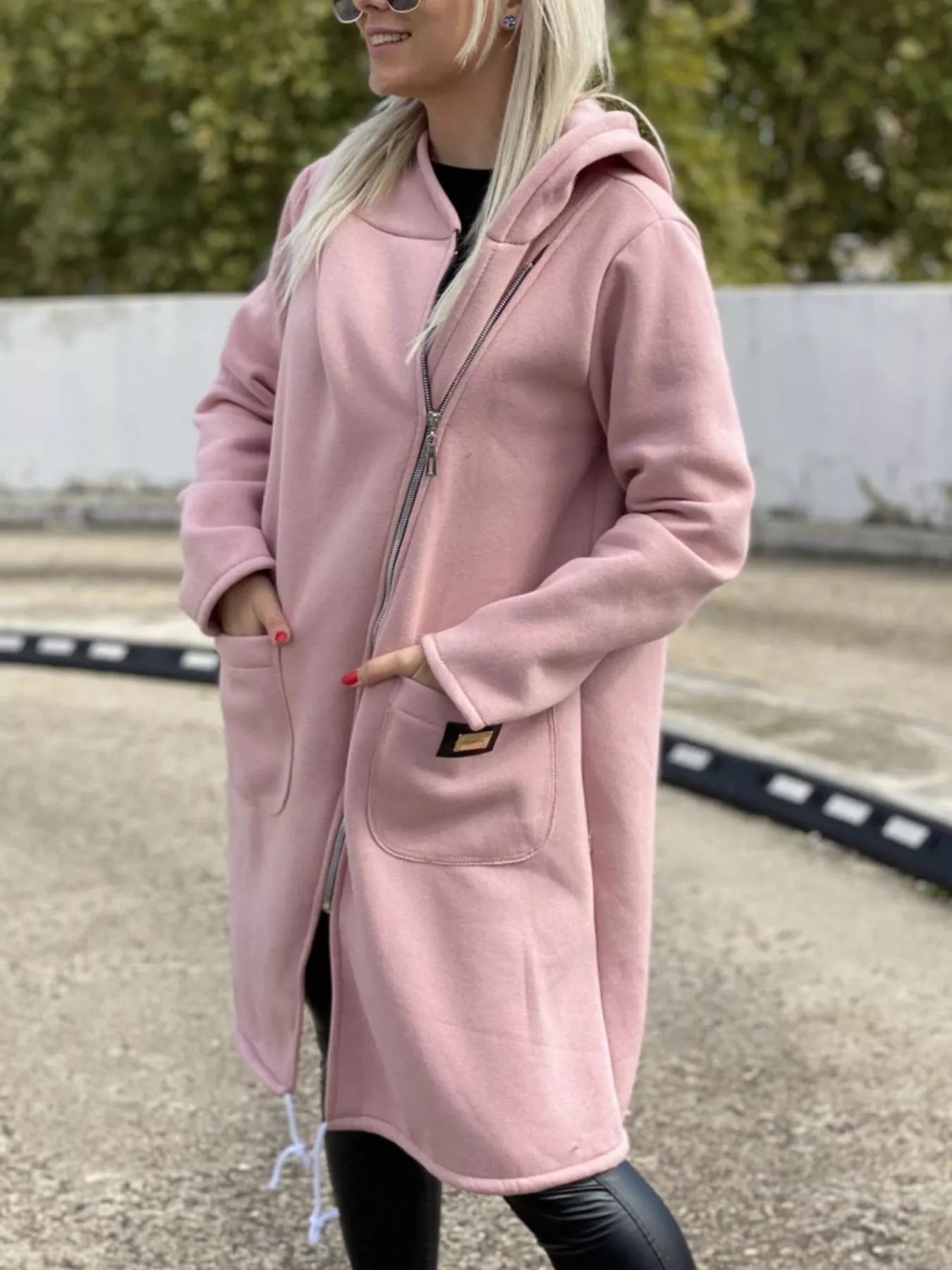 Full Size Asymmetrical Zip-Up Hooded Fleece Outerwear Plus Size 
