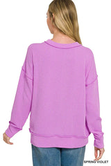 Zenana Corded Rib Long Sleeve Round Neck Top 