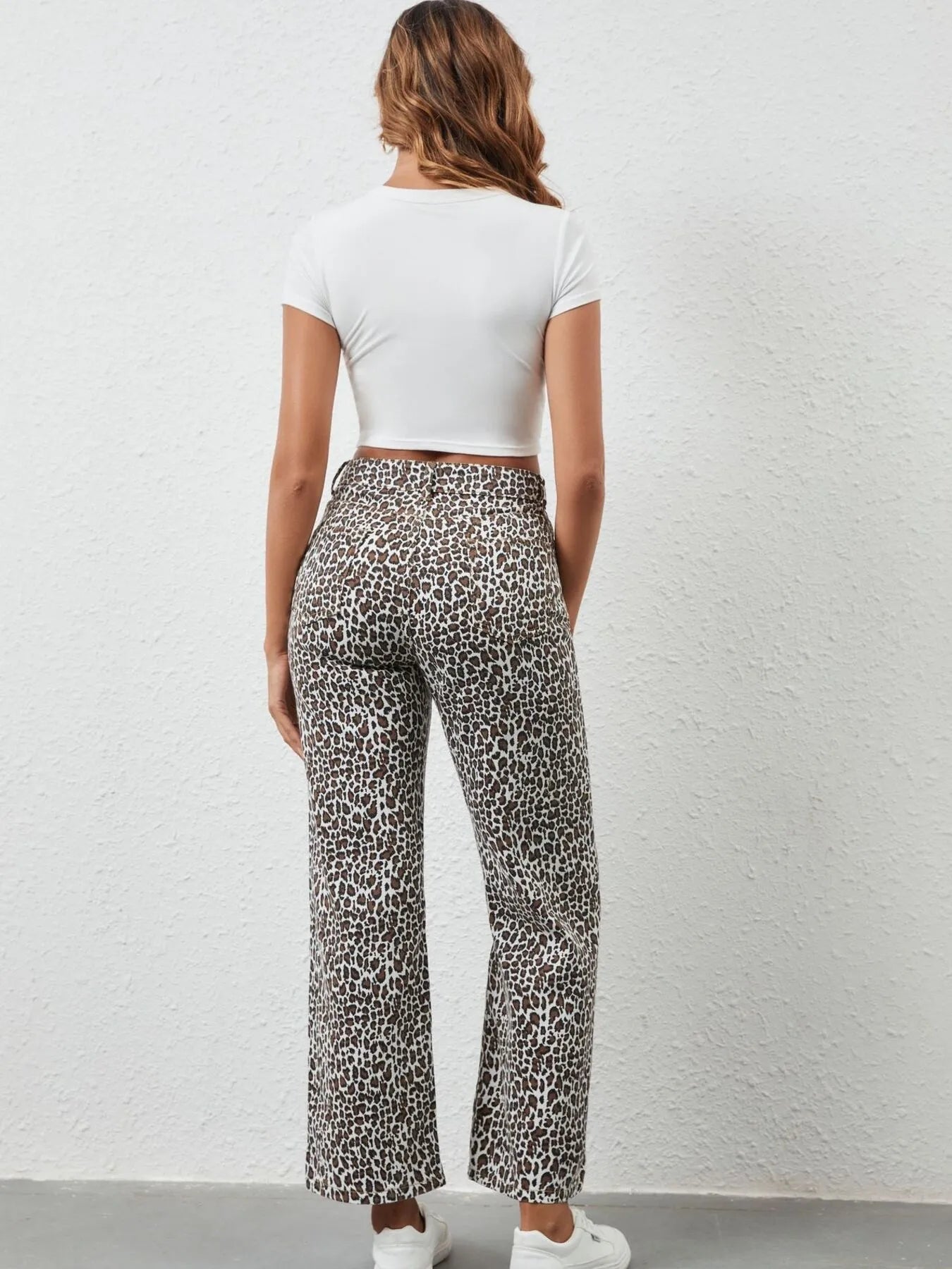 Leopard Print Wide Leg Jeans 