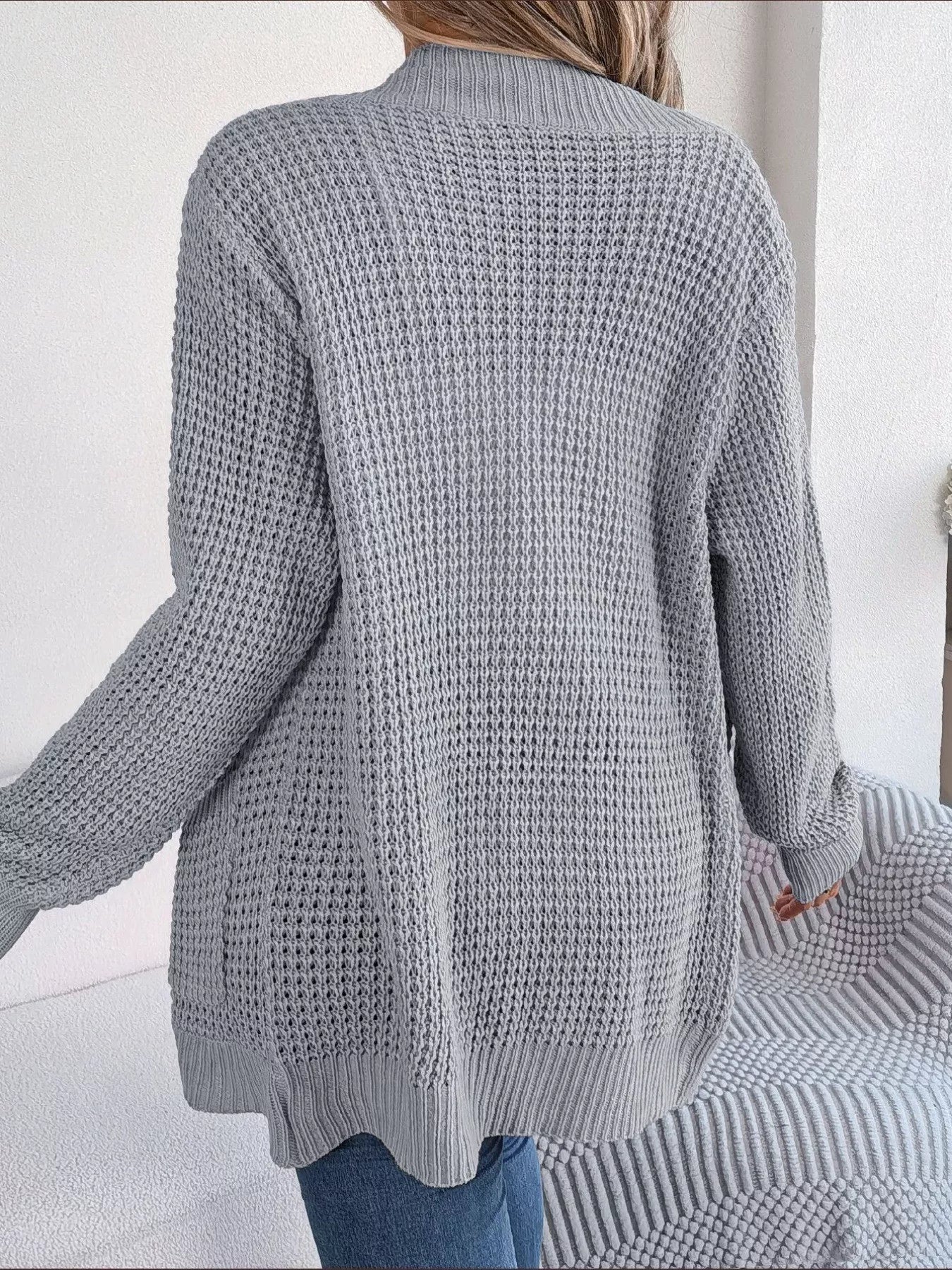 Chunky Knit Open Front Cardigan with Pockets 