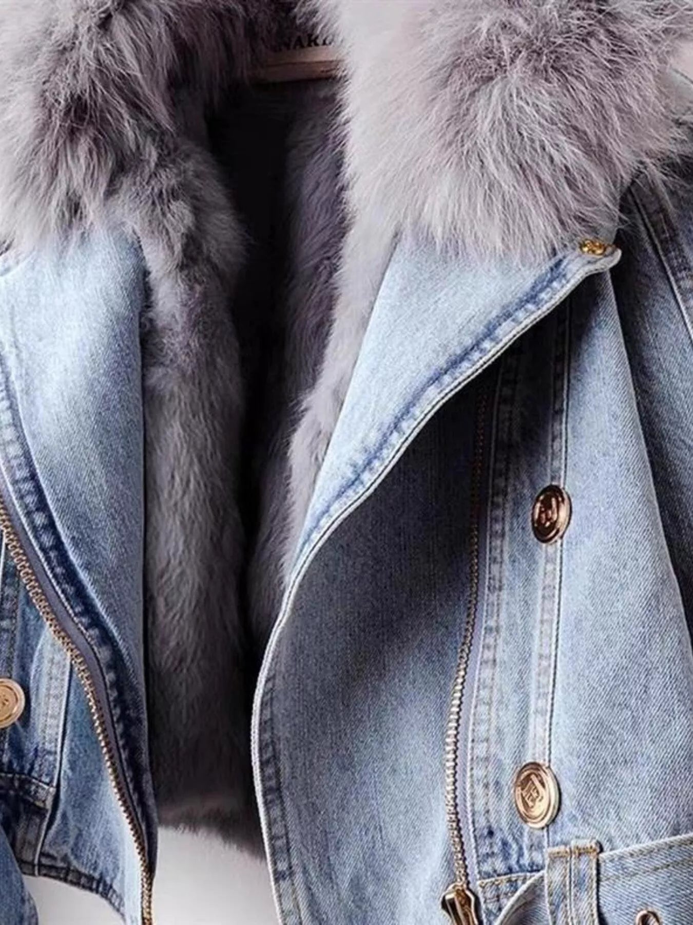 Full Size Faux Fur Collar Denim Jacket Plus Size 