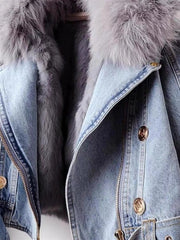 Full Size Faux Fur Collar Denim Jacket Plus Size 