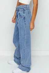 Mid Rise Asymmetrical Waist Wide Leg Jeans 