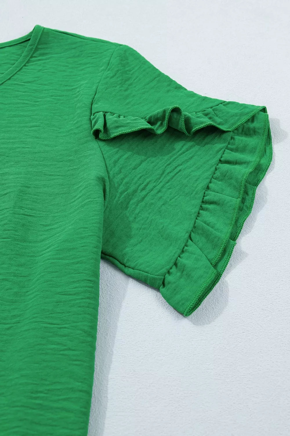 Solid Color Ruffle Trim Short Sleeve Blouse 