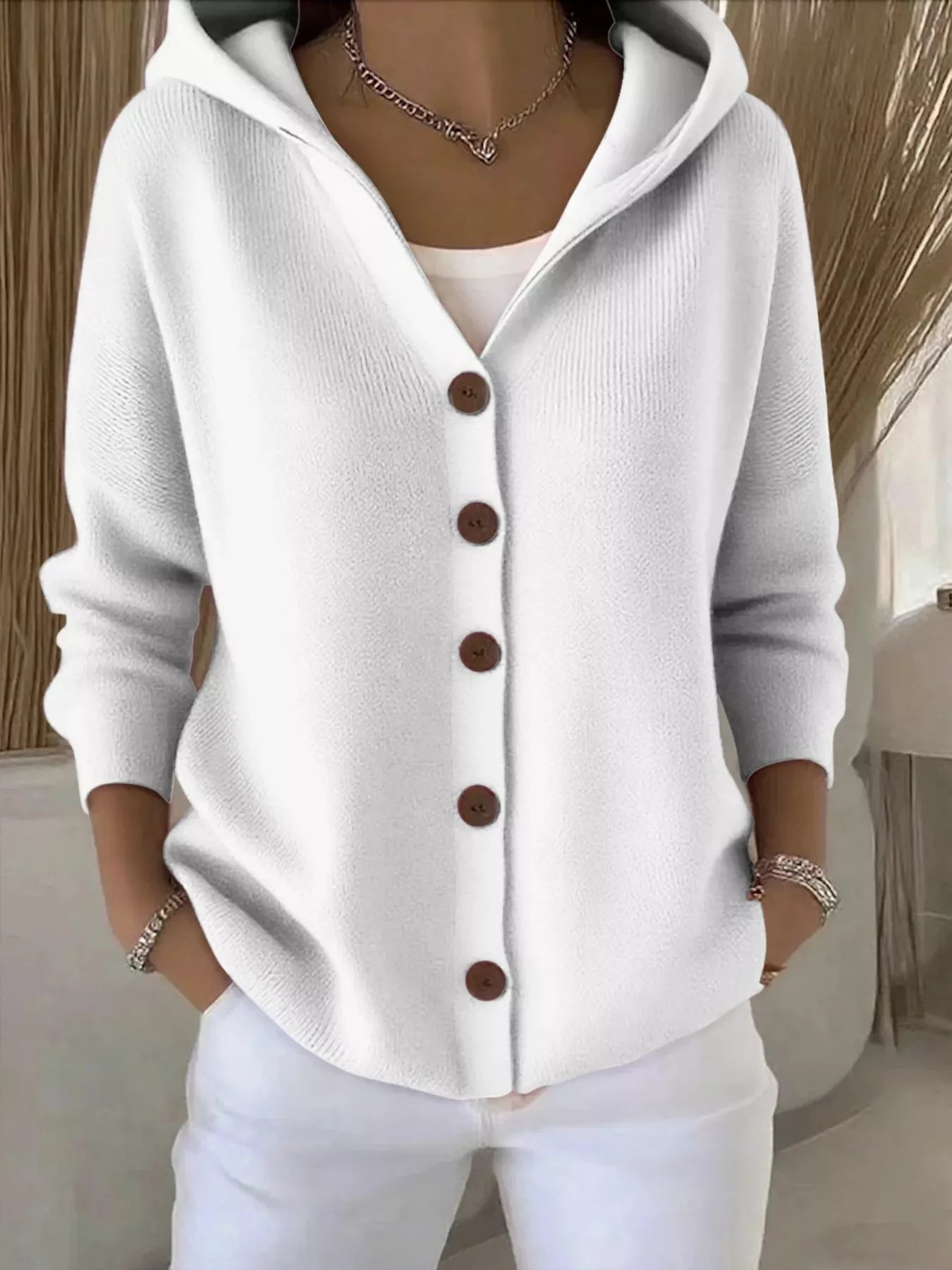 Full Size Hooded Button-Front Soft Knit Cardigan Plus Size 