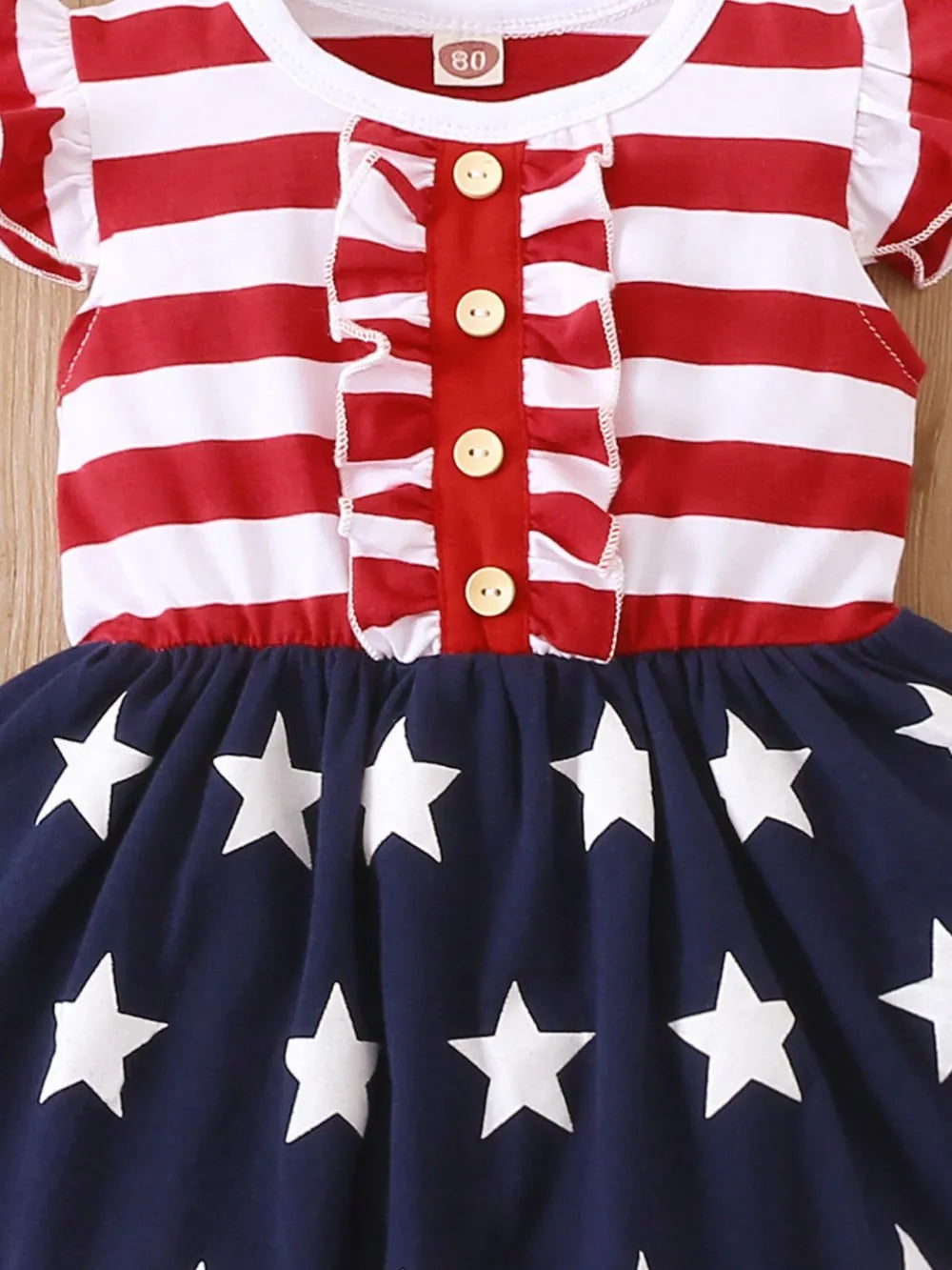 Striped & Stars Ruffled Round Neck Cap Sleeve Dress 