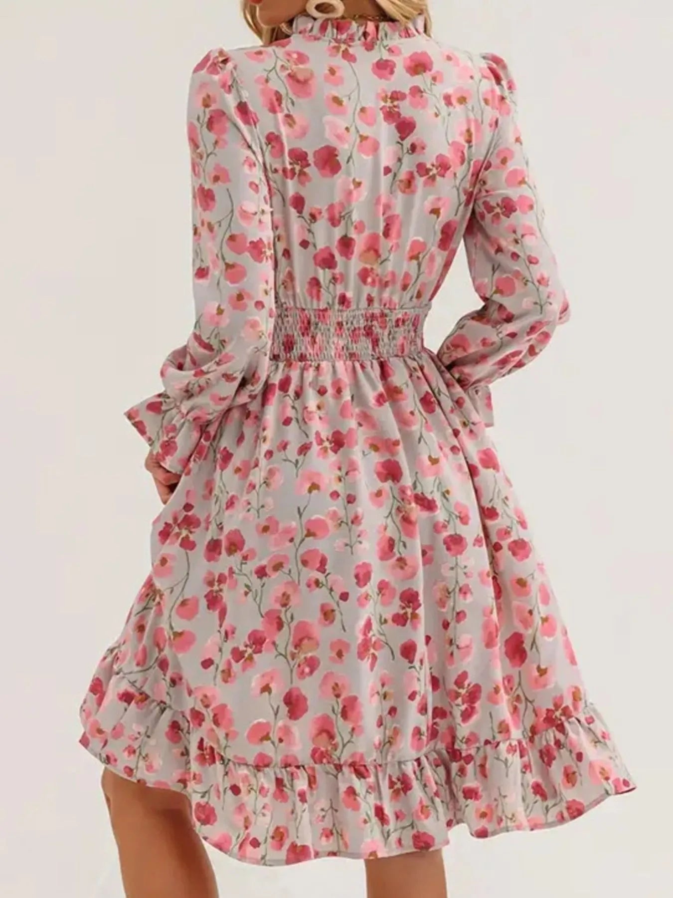Floral Print Flounce Sleeve Ruffle Hem Dress 
