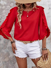 Ruffle Sleeve Solid Color Blouse 