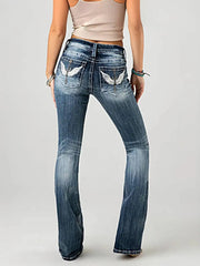 Embroidered Washed Bootcut Jeans 