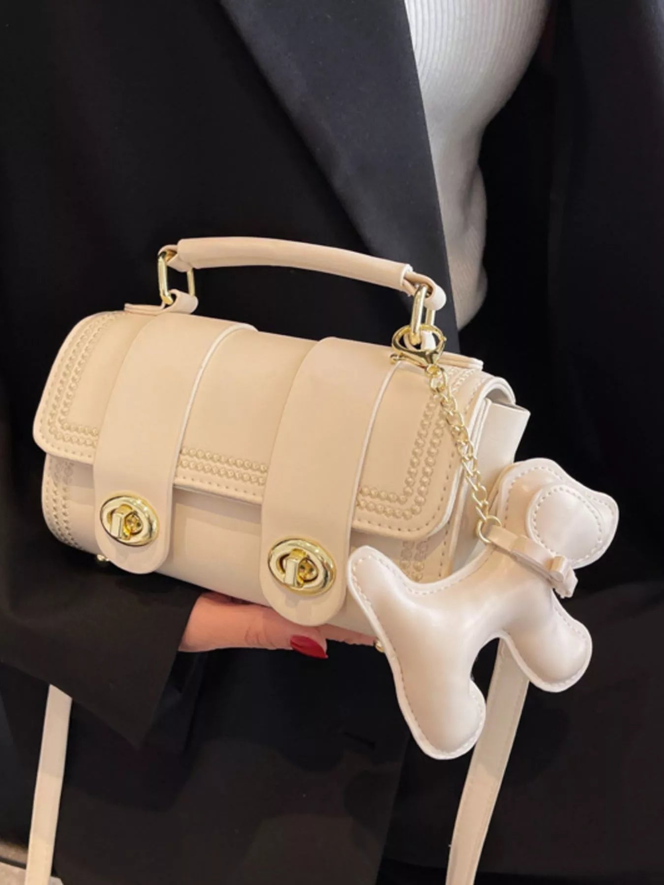 Leather Crossbody Bag with Charm 
