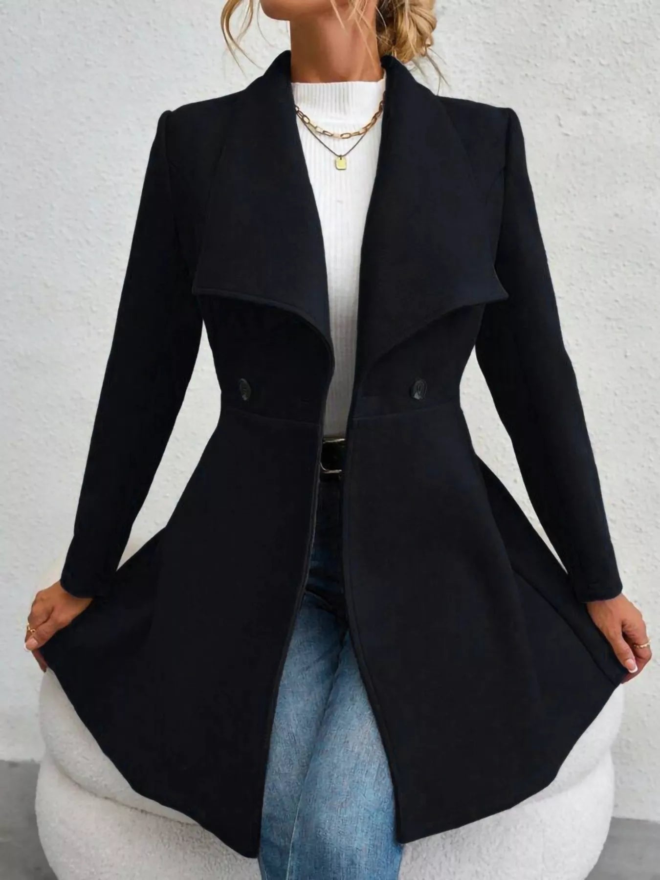 Collared Neck Double Breasted Coat 