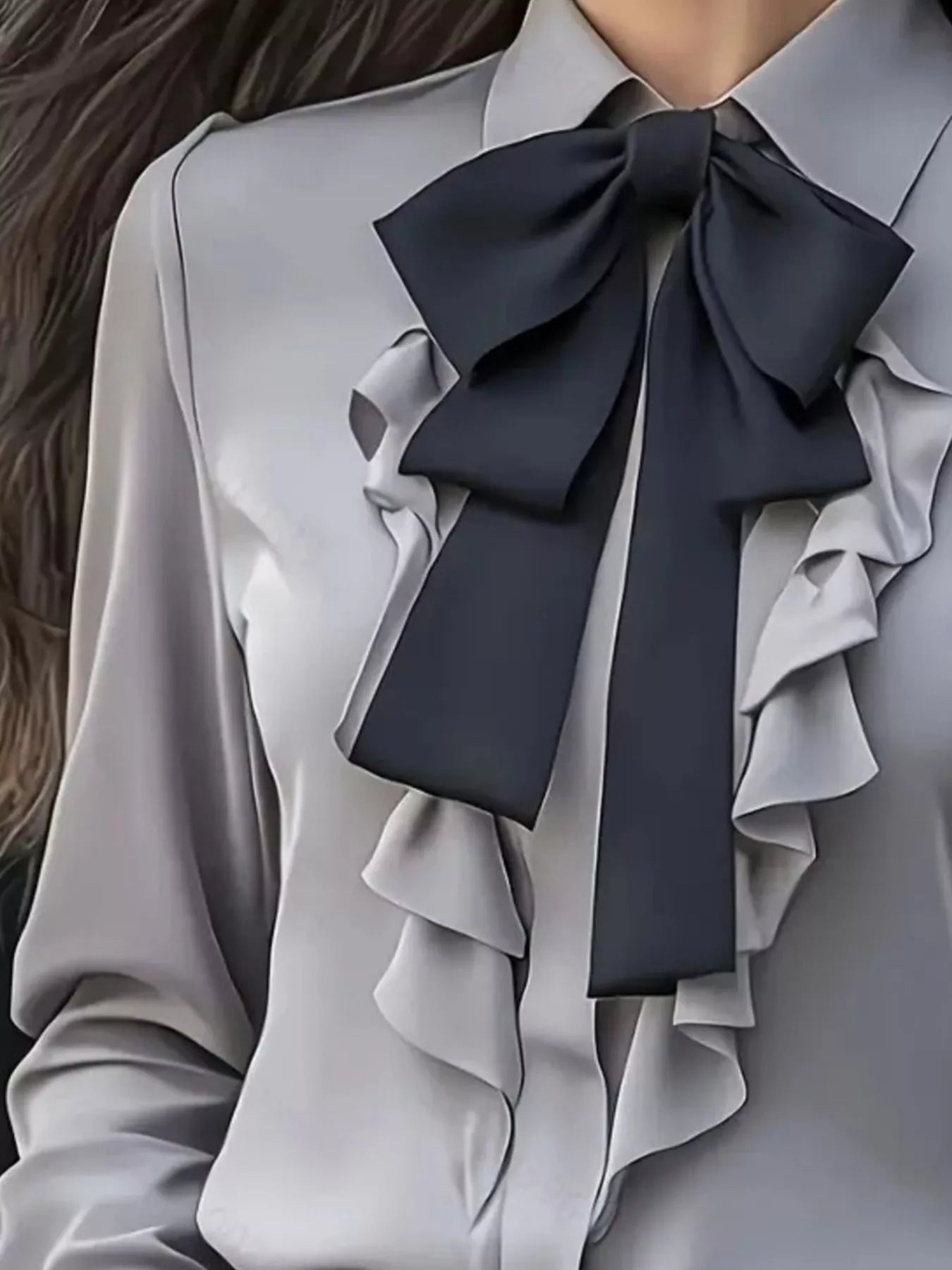Ruffled Tie Front Long Sleeve Blouse 