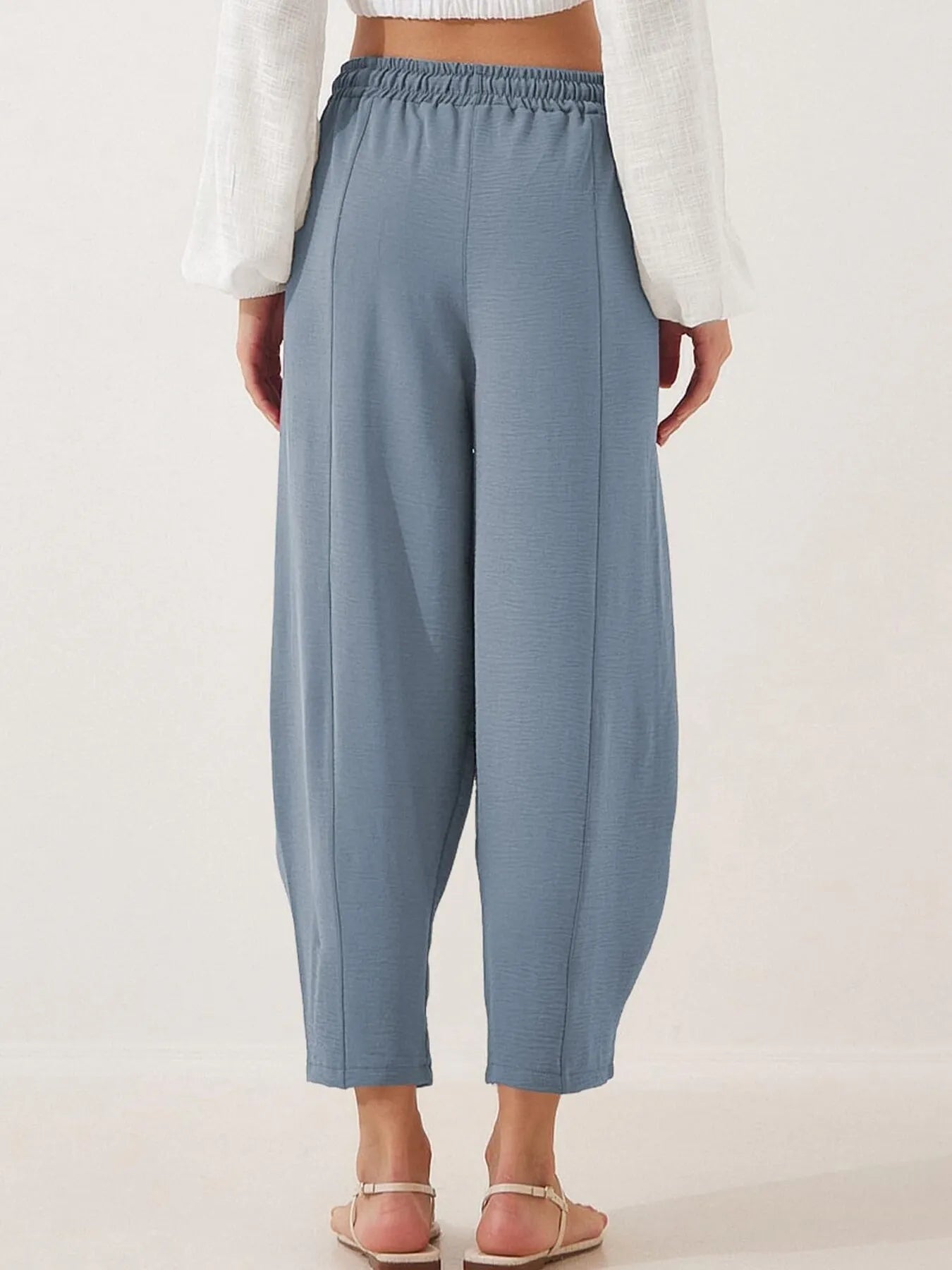 Full Size Drawstring Wide Leg Cropped Pants Plus Size 