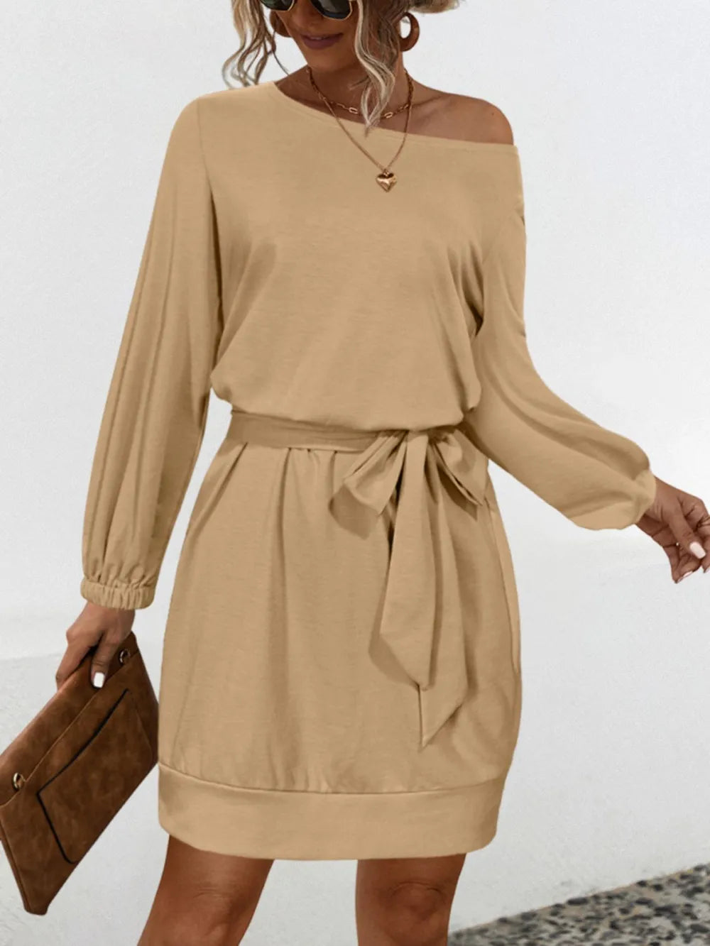 One Shoulder Tie Waist Dress 