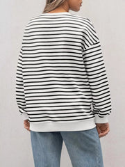 Striped Round Neck Oversized Casual Sweatshirt 