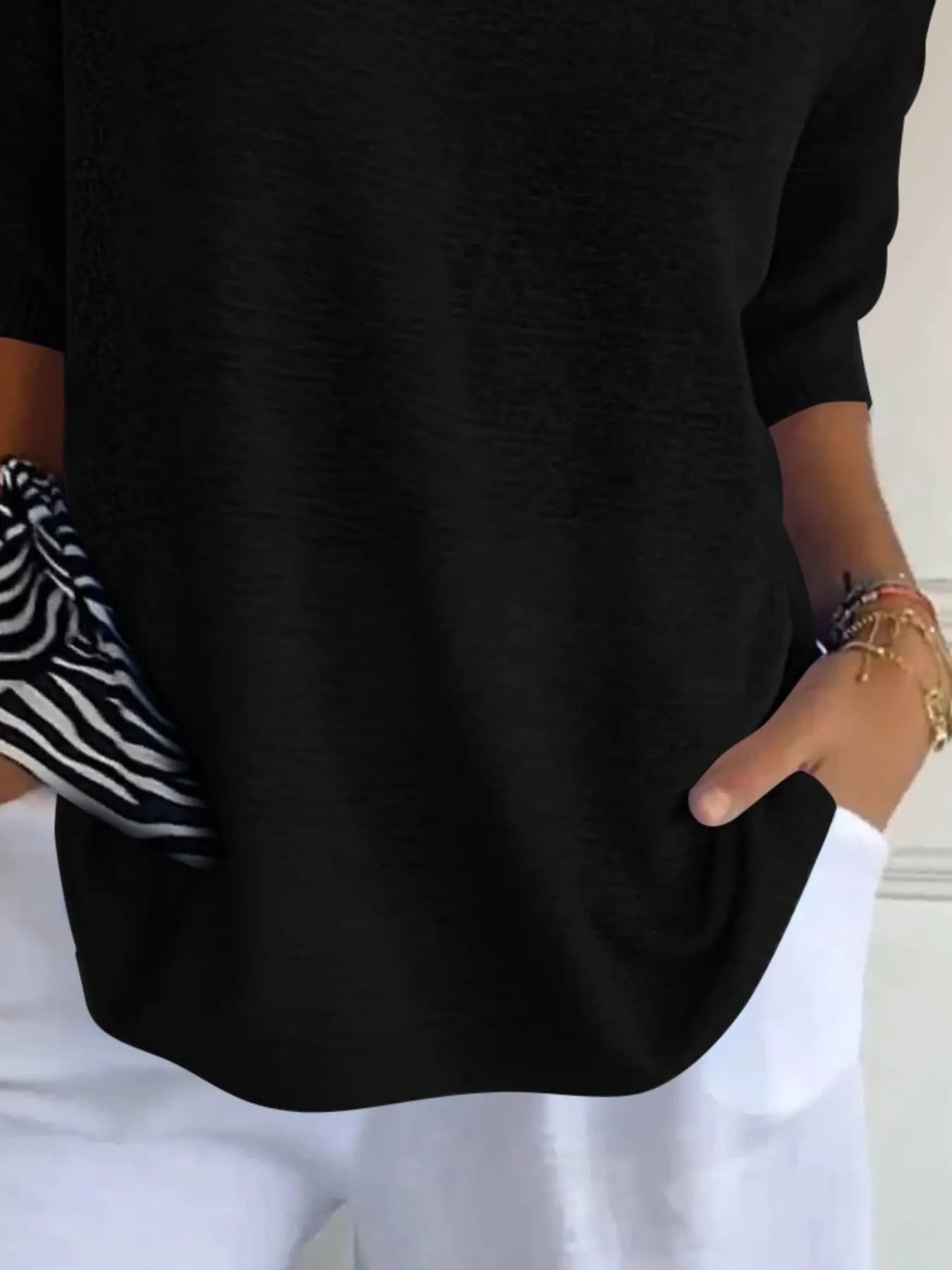 Full Size Relaxed Fit Ribbed Hem Sweater Plus Size 