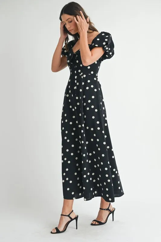 MABLE Polka Dot Puff Sleeve Midi Dress 