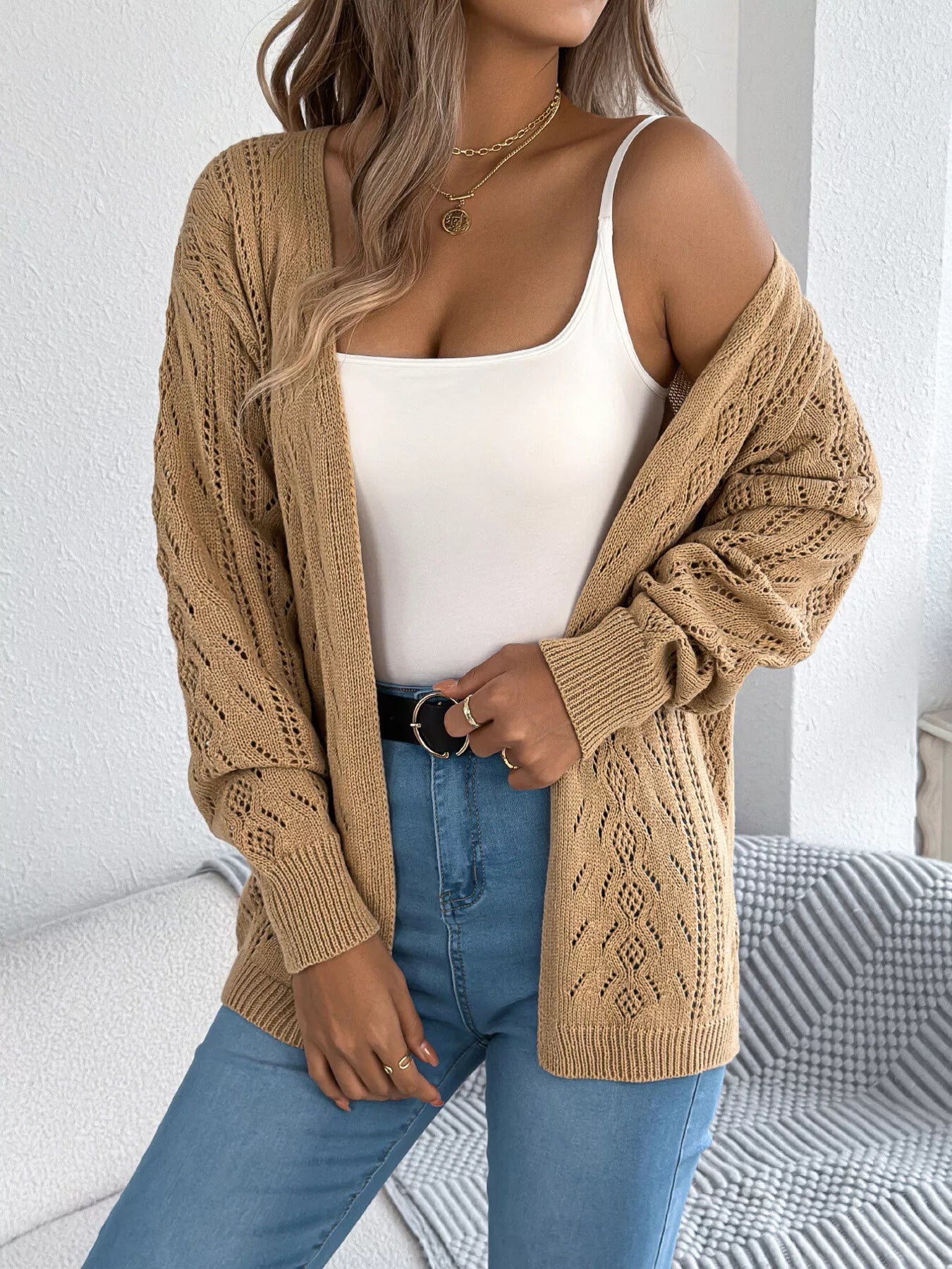 Openwork Open Front Cardigan 
