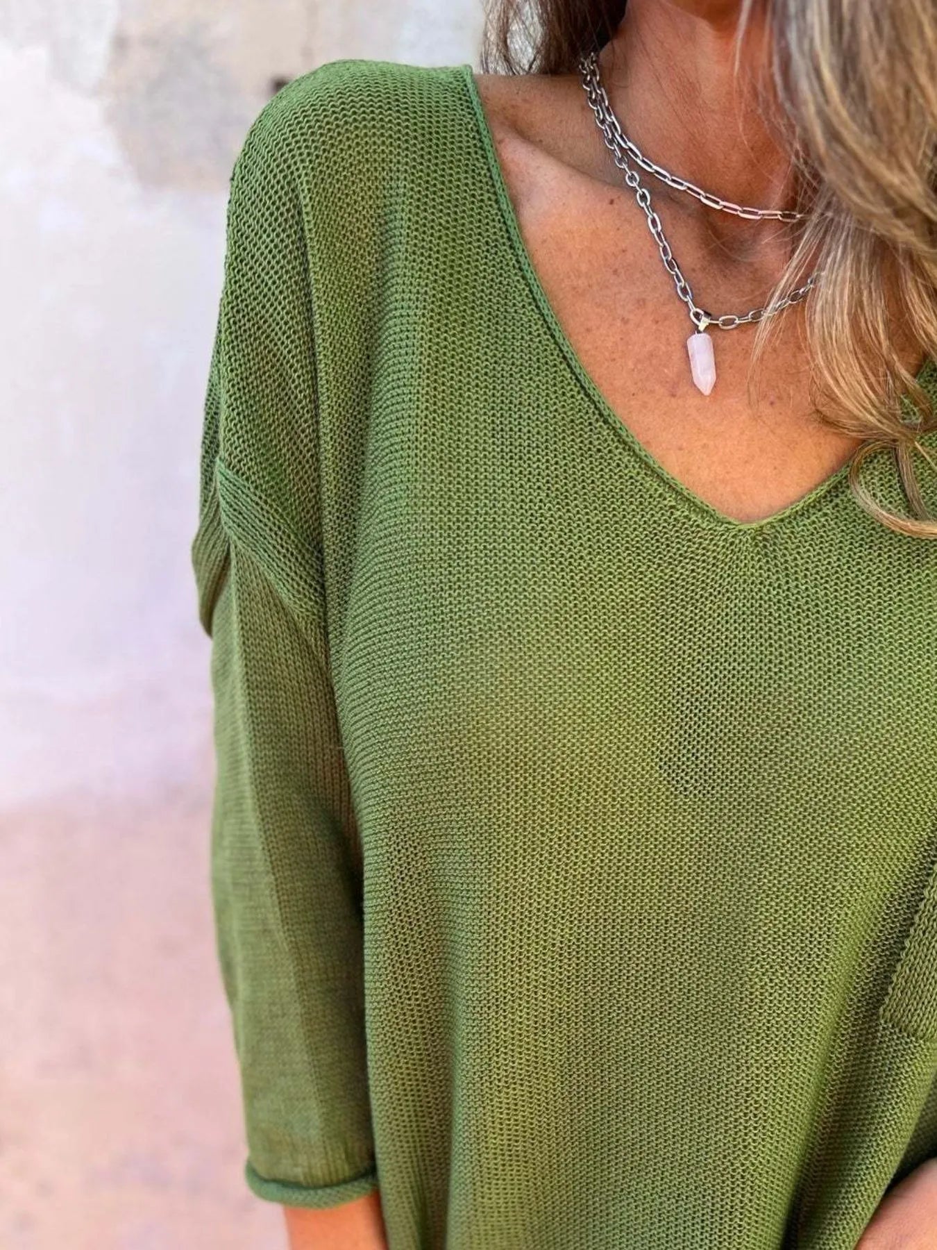 Full Size Casual V-Neck Knit Sweater Plus Size 