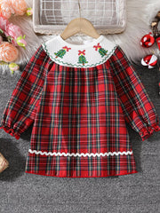 Children's Christmas Plaid Long Sleeve Dress 