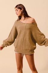 SO ME Loose Fit Exposed Seam Slouchy Boucle Sweater 