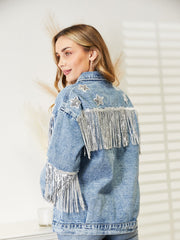 Fringe Detail Long Sleeve Denim Jacket 