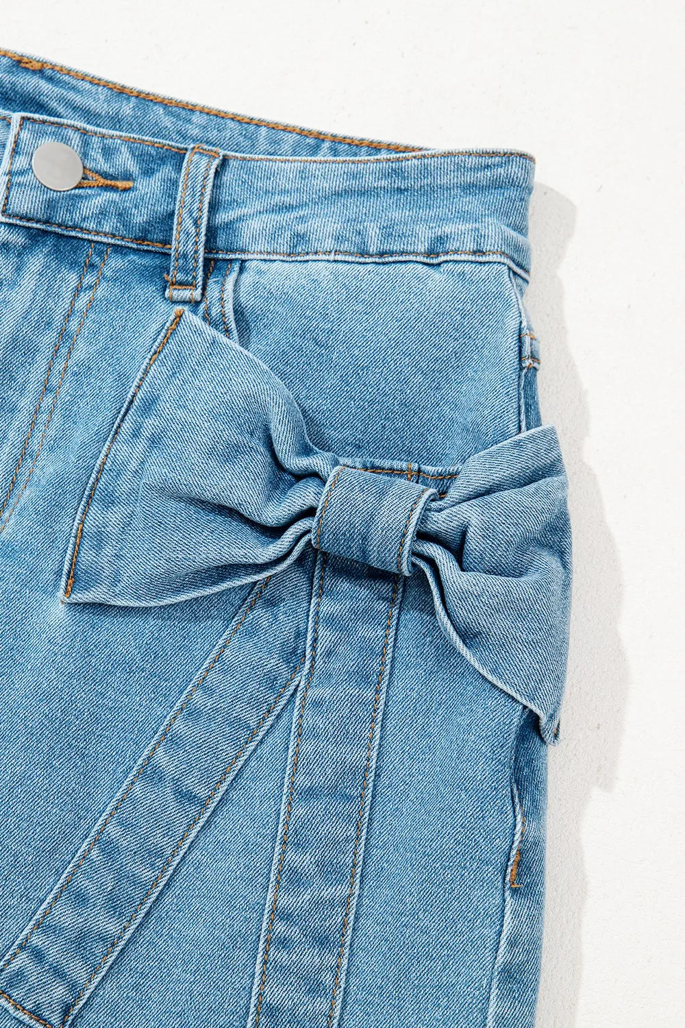 Acid Wash Bowknot Details High Waist Denim Skirt 