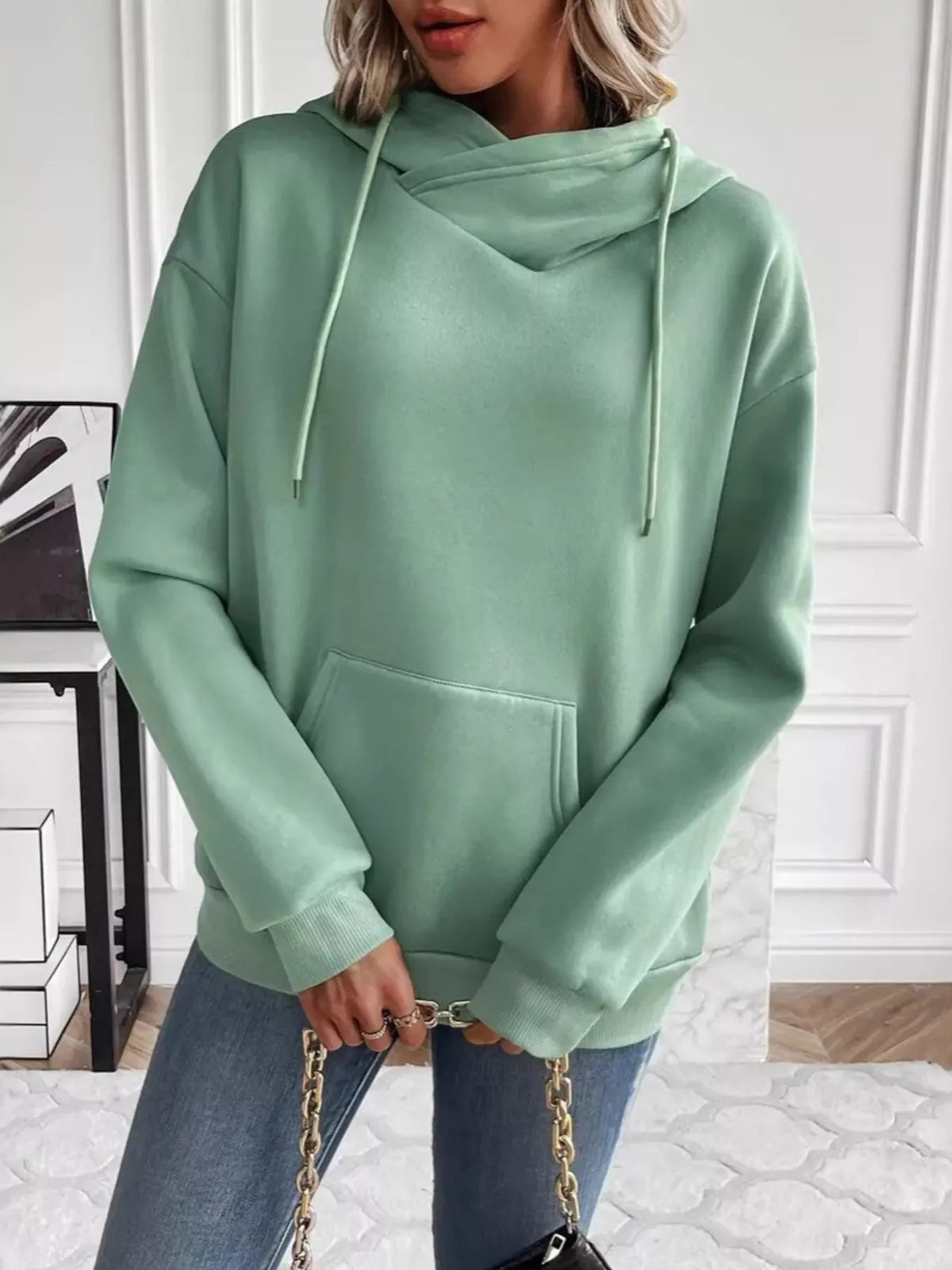 Kangaroo Pocket Long Sleeve Drawstring Hoodie 