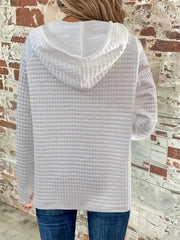 Full Size Texture Button Detail Drawstring Long Sleeve Hoodie 