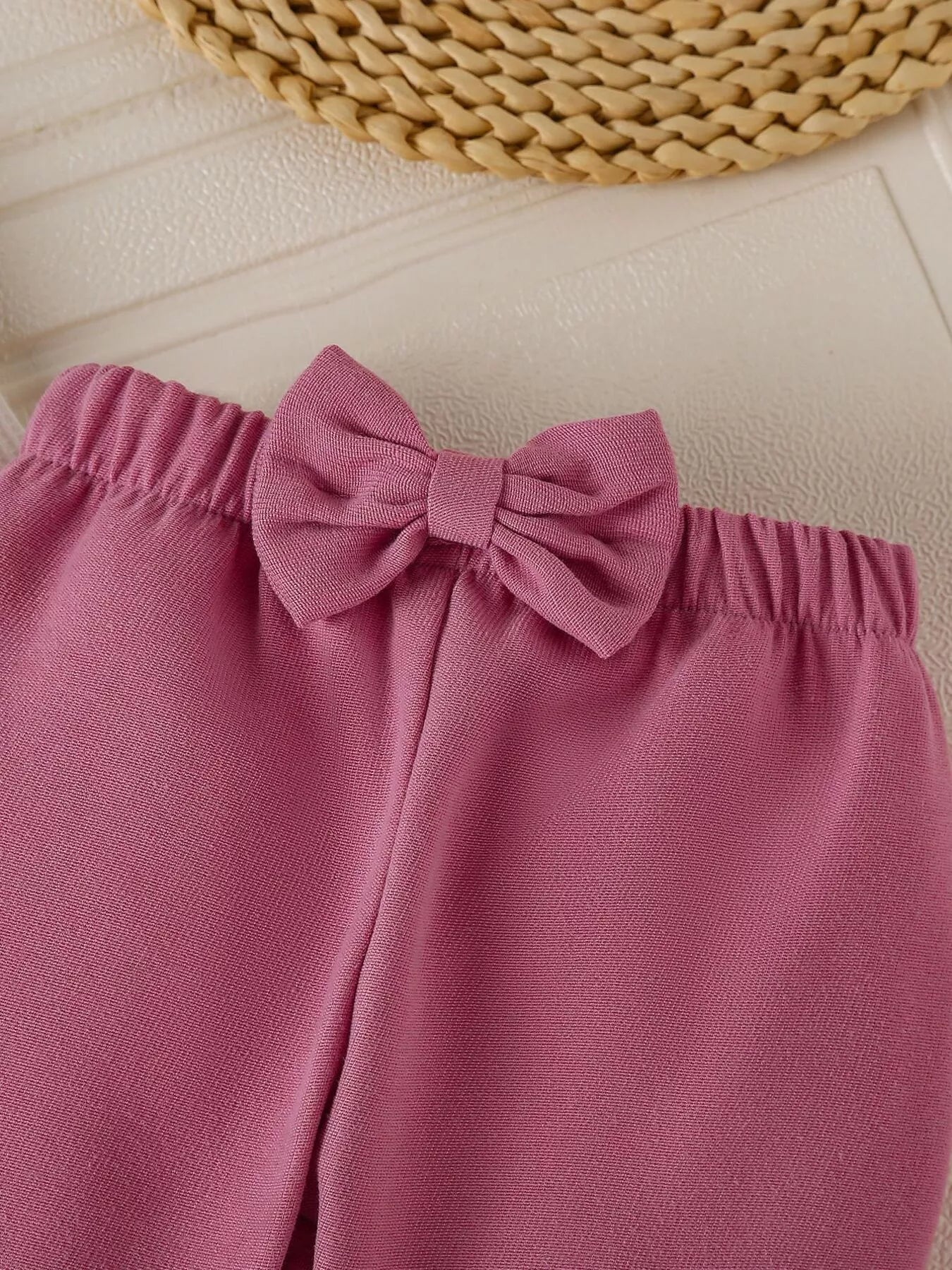 Children's Floral Applique Ribbed Top & Flare Leg Pants Set 