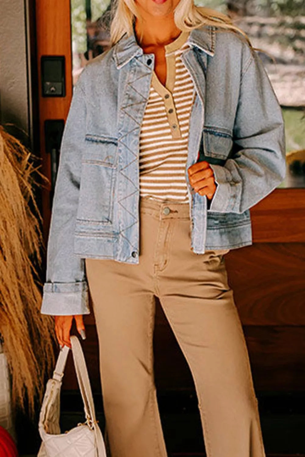 Zip Up Drop Shoulder Denim Jacket 