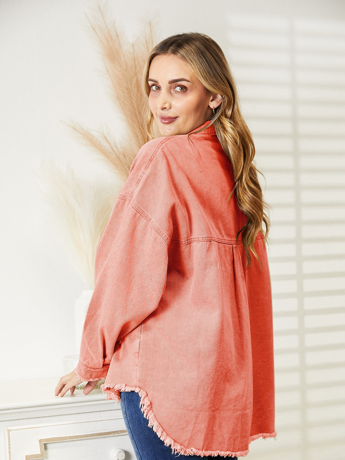 Distressed Raw Hem Denim Jacket 